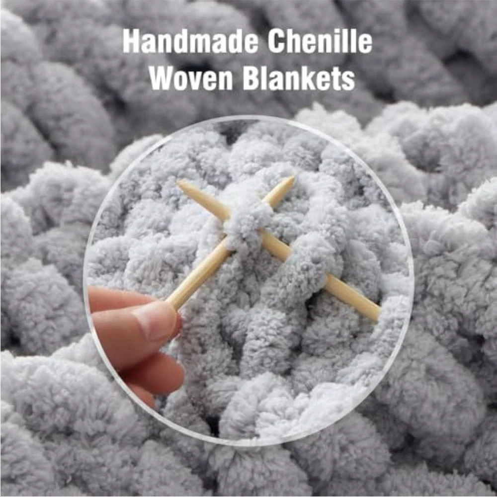 Gray Chunky Knit Throw Blanket
